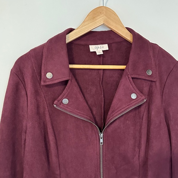 Style & Co brand | Women’s size Medium Moto Style Jacket Faux Suede Plum colou - Picture 2 of 6